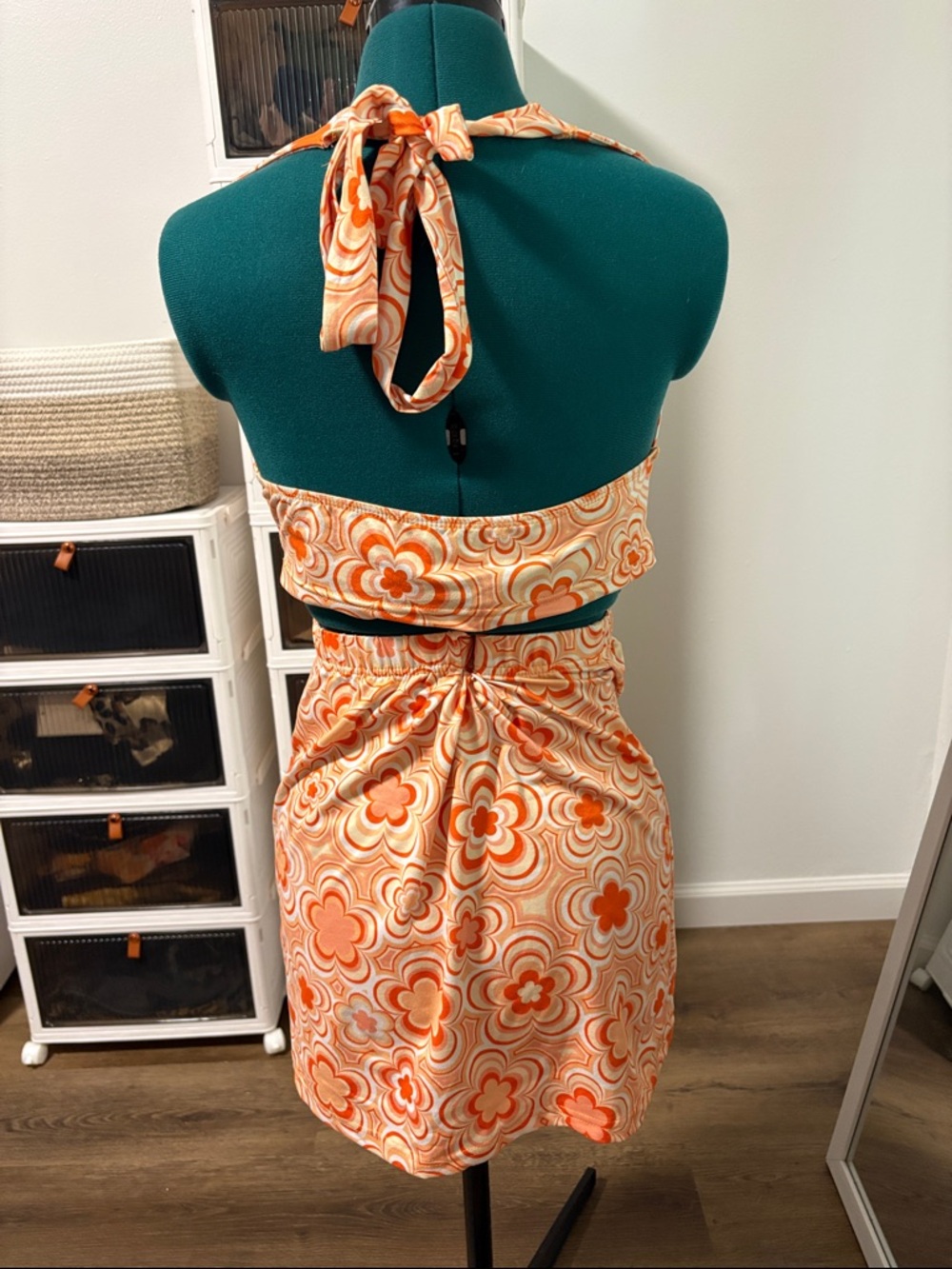 Amazon Orange and Cream Floral Two-Piece Dress - Picture 2 of 2